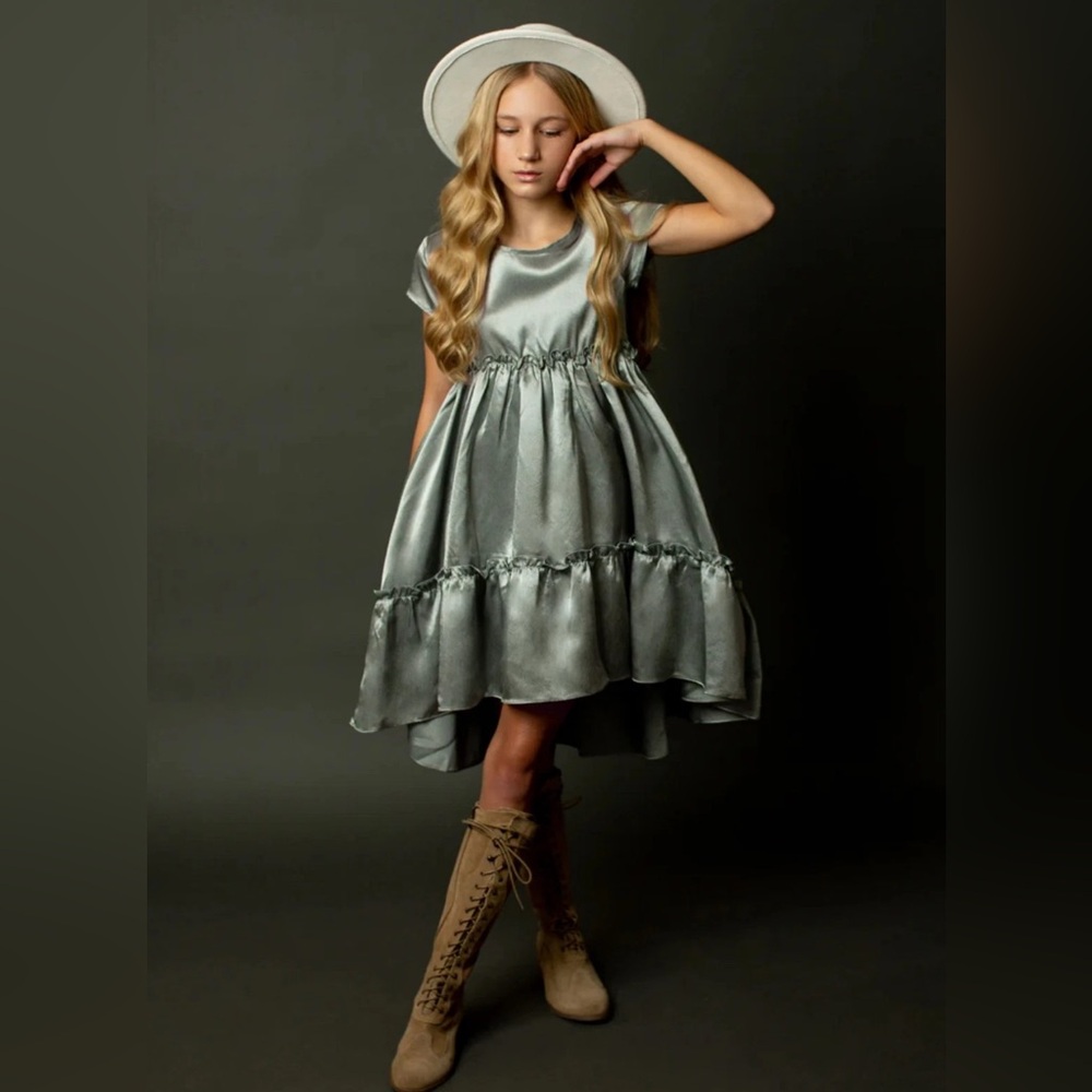 Joyfolie Lorelei Satin Dress Girls Sea Glass Holiday Party Special Occasion NWT
